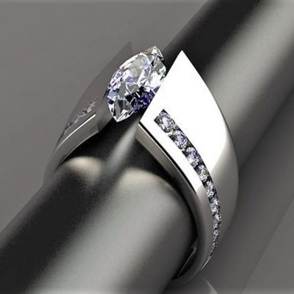 "Marquis Inlaid Alloy Cool Trendy Silver Plated Ring for Women/Men, UNVN… - Picture 5 of 6